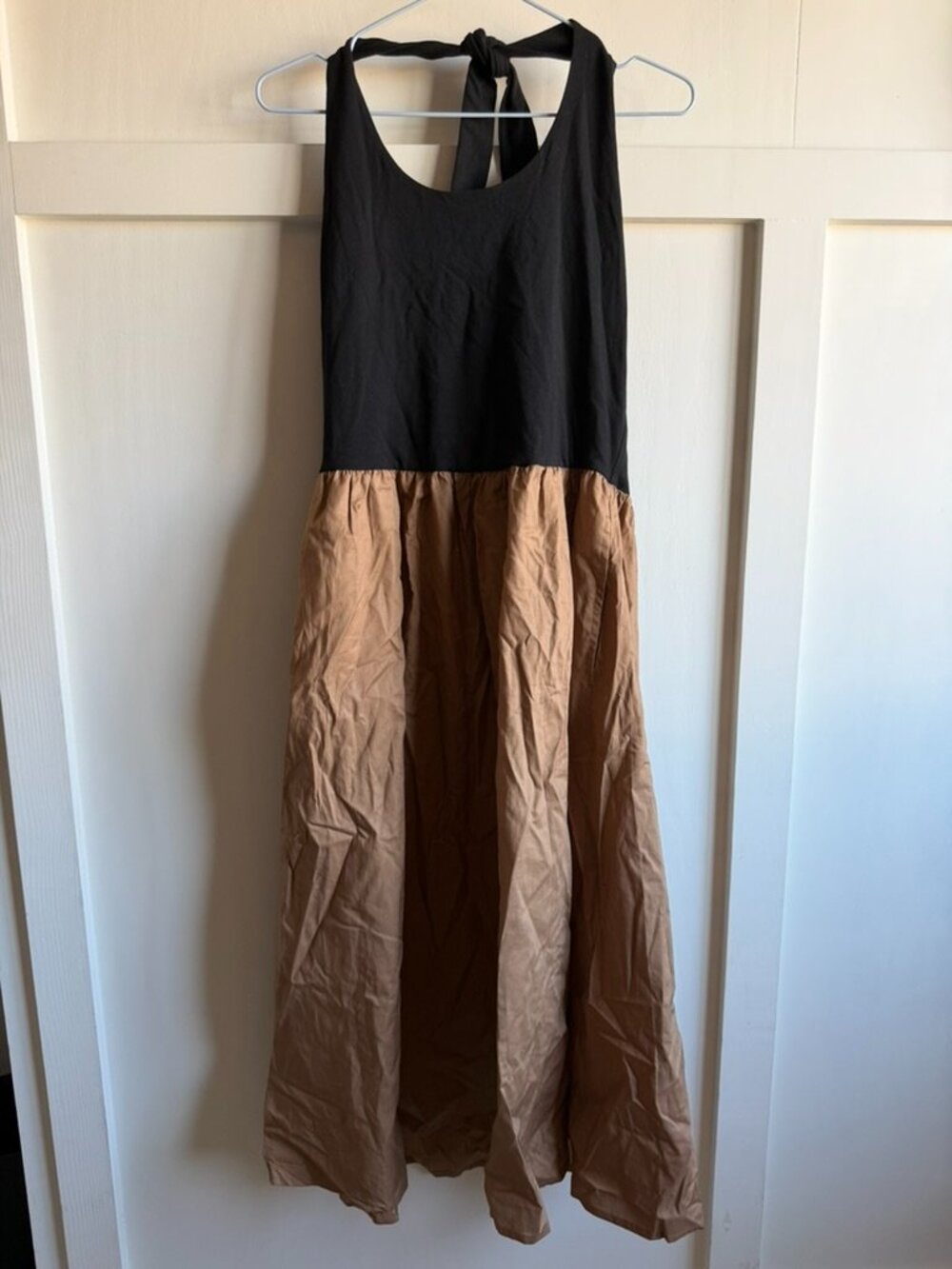 Gap Basic Halter Dress With Pockets Cotton Black & Brown Sz L NWT